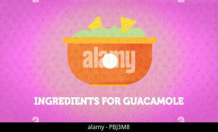 Verdure disegnato in un modo stilizzato, per la rappresentazione di una ricetta del guacamole Foto Stock
