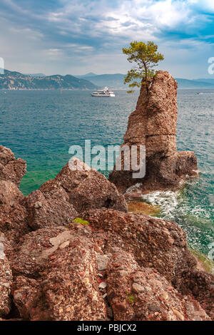 Vista sul mare di Portofino Riviera Ligure, Liguria Foto Stock