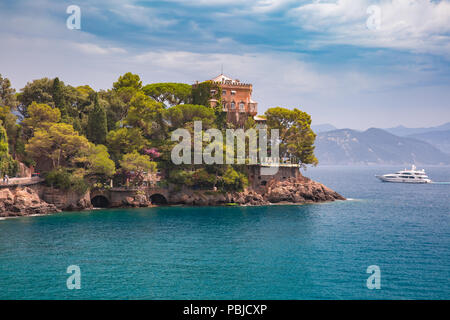 Vista sul mare di Portofino Riviera Ligure, Liguria Foto Stock