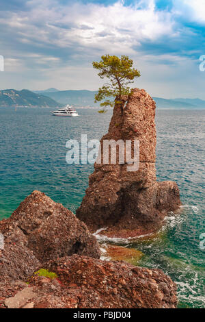 Vista sul mare di Portofino Riviera Ligure, Liguria Foto Stock