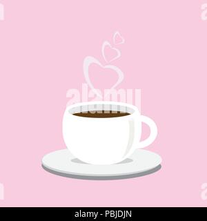 Tazze da caffè su piattini, latte o caffè cappuccino, vettore di stile. Illustrazione Vettoriale