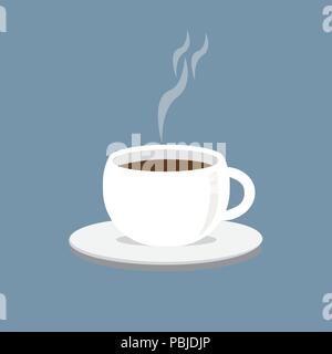 Tazze da caffè su piattini, latte o caffè cappuccino, vettore di stile. Illustrazione Vettoriale