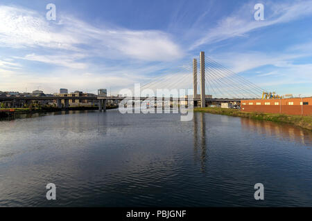 Percorso di stato SR 509 cavo alloggiato a ponte su Thea Foss idrovia di Tacoma Washington Foto Stock