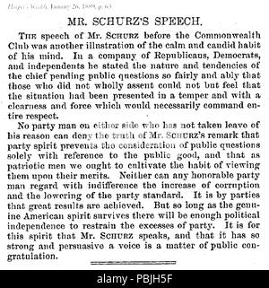 744 di Harper editoriali settimanali su Carl Schurz - 1889-01-26 - Sig. Schurz il discorso Foto Stock