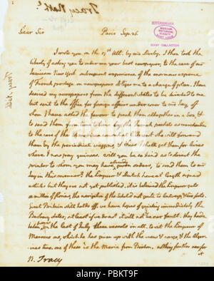 905 Lettera di Thomas Jefferson, Parigi, di Nathaniel Tracy, 26 Settembre 1785 Foto Stock