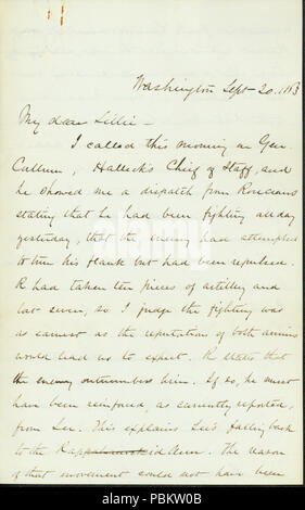 907 lettera firmata George (George Hastings), Washington D.C., a Lillie (Lillie Umsted), 20 Settembre 1863 Foto Stock