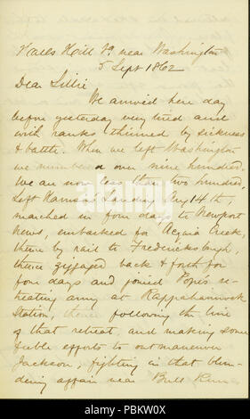 907 lettera firmata George Hastings, vicino a Washington, a Lillie (Lillie Umsted), 5 settembre 1862 Foto Stock
