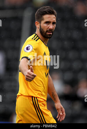 Wolverhampton Wanderers Joao Moutinho durante la partita pre-stagione al Pride Park, Derby. PREMERE ASSOCIAZIONE foto. Data immagine: Sabato 28 luglio 2018. Guarda la storia di calcio della PA Derby. Il credito fotografico dovrebbe essere: Chris Radburn/PA Wire. RESTRIZIONI: Nessun utilizzo con audio, video, dati, elenchi di apparecchi, logo di club/campionato o servizi "live" non autorizzati. L'uso in-match online è limitato a 75 immagini, senza emulazione video. Nessun utilizzo nelle scommesse, nei giochi o nelle pubblicazioni di singoli club/campionati/giocatori. Foto Stock