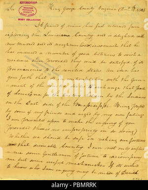 910 lettera firmata Lewis Waugh, King George County, Virginia, a Thomas Jefferson, Dicembre 18, 1804 Foto Stock