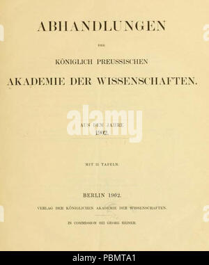 Abhandlungen der Königlich-Preussischen Akademie der Wissenschaften 1902 titel. Foto Stock