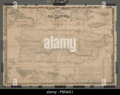 995 Mapa topografico de la Isla de Puerto Rico; Contornos de Ponce (inserto con il titolo della pagina intera mappa); Mapa de los contornos de San Juan de Puerto Rico (inserto); Plano de San Juan de Puerto Rico (NYPL ADE-1902807-1808082) Foto Stock