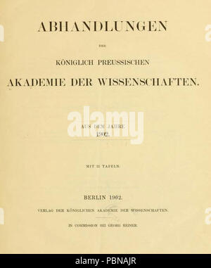 Abhandlungen der Königlich-Preussischen Akademie der Wissenschaften 1902 Titel. Foto Stock