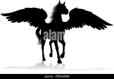 Silhouette di Pegasus mitologico cavallo alato Illustrazione Vettoriale