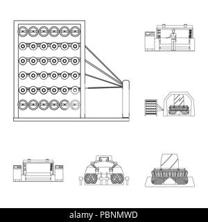 Industria tessile delineare le icone nella raccolta di set per design.apparecchiature tessili e tessuti simbolo vettore illustrazione stock. Illustrazione Vettoriale