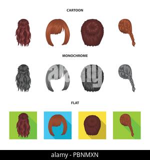 Kara, rosso treccia e altri tipi di acconciature. Torna acconciatura set di icone di raccolta in cartoon,appartamento,monocromatico vettore stile simbolo illustrazione stock . Illustrazione Vettoriale