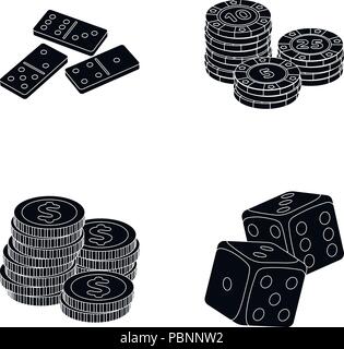 Nero,ossa,casino,chips,moneta,raccolta,colonna,cube,l'effetto domino,l'emozione,il gioco d'azzardo,gioco,icona,immagine,isolato,logo,fortuna,pila,poker,impostare,segno,il simbolo,gettoni,vettore,web,vincente, Vettori vettore , Illustrazione Vettoriale