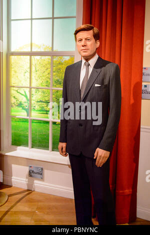Londra, Inghilterra - Luglio 22, 2016: John F Kennedy, presidente USA, il museo delle cere di Madame Tussauds. Si tratta di una grande attrazione turistica di Londra Foto Stock