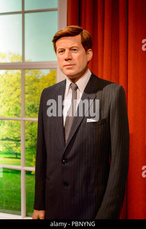 Londra, Inghilterra - Luglio 22, 2016: John F Kennedy, presidente USA, il museo delle cere di Madame Tussauds. Si tratta di una grande attrazione turistica di Londra Foto Stock
