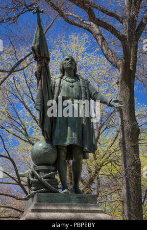 Christoper Columbus statua nel Central Park di New York, Stati Uniti d'America Foto Stock