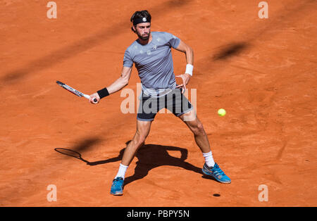 Amburgo, Germania, 29 luglio 2018, Germania, Amburgo, tennis ATP Tour Open di Germania, single, uomini, finale nello stadio di tennis Rothenbaum a: Basilashvili (Georgia) - Mayer (Argentina). Nikoloz Basilashvili durante il gioco. Foto: Daniel Bockwoldt/dpa Credito: dpa picture alliance/Alamy Live News Foto Stock