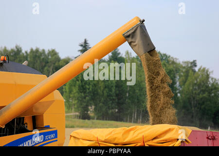 Salo, Finlandia - 29 luglio 2018. La raccolta di orzo in Salo, Finlandia. Raccolto di grano inizia nel sud della Finlandia con Luca previsioni del raccolto più piccolo nel XXI secolo a causa di eccezionalmente caldo e secco condizioni atmosferiche. Credito: Taina Sohlman/ Alamy Live News Foto Stock