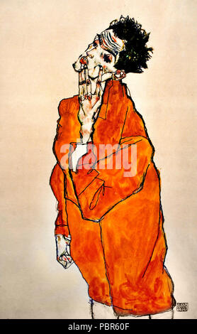 Ritratto di auto in una giacca arancione 1913 Egon Schiele 1890-1918 Austria Austrian Foto Stock