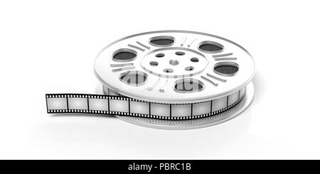 Concetto di cinematografia. Film aspo, isolato su uno sfondo bianco, 3d'illustrazione. Foto Stock