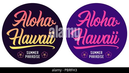 Estate di scritte di Aloha Hawaii. Illustrazione Vettoriale di Aloha Hawaii iscrizione con fiori di Hawaiian. Stampa attraente per t-shirt. Lettering con Illustrazione Vettoriale