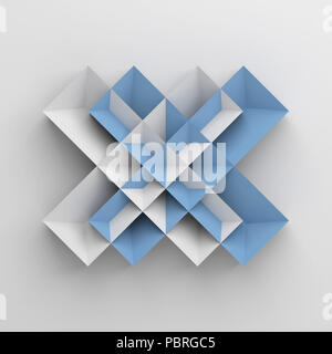 Abstract origami oggetto su sfondo bianco, 3D Rendering immagine Foto Stock