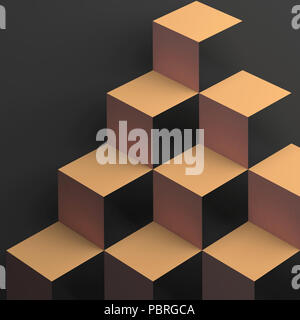 Abstract giallo strutture cubica su sfondo grigio scuro, 3D Rendering immagine Foto Stock