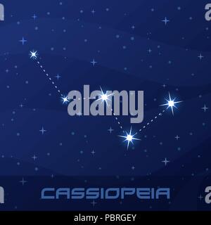 Costellazione Cassiopeia, Regina, night star sky Illustrazione Vettoriale