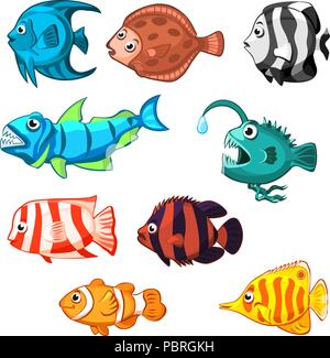 Set di vector cartoon pesci pagliaccio,la passera pianuzza, goldfish Illustrazione Vettoriale