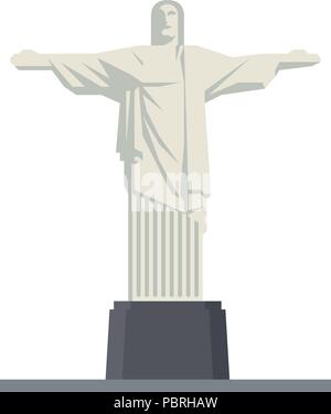 Design piatto vettore isolato icona di Cristo Redentore statua sul monte Corcovado, Rio de Janeiro, Brasile Illustrazione Vettoriale