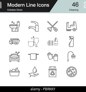 Icone di pulizia. Moderno design di linea serie 46. Per la presentazione, la progettazione grafica, l'applicazione mobile, web design, infographics. Corsa modificabile. Mal di vettore Illustrazione Vettoriale