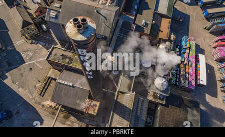 Vedute aeree dell'ex stabilimento della fabbrica di birra Brains, ora sede dello sviluppo di Central Quay nel centro di Cardiff, Galles, Regno Unito: Phillip Roberts Foto Stock