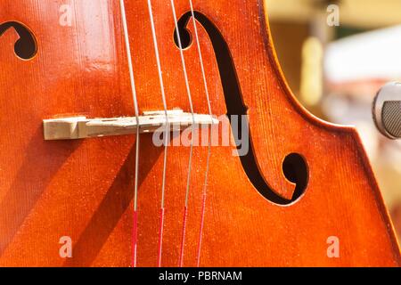 Dettaglio della bass strumento musicale. Performance artistiche a feste popolari. Tradizionale strumento musicale Foto Stock