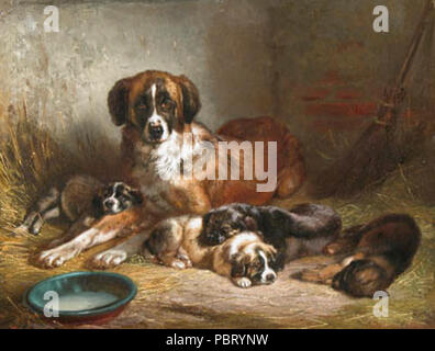 Adam Benno Bovaro del Bernese ed i suoi cuccioli. Foto Stock