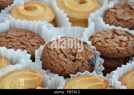 Biscotti al cioccolato nel vassoio della carta Foto Stock