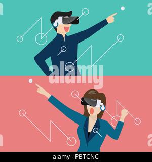 Uomo che indossa la realtà virtuale auricolare. Illustrazione Vettoriale Illustrazione Vettoriale