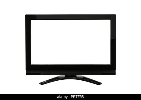 Televisore moderno isolato su bianco con taglio fuori schermo. Foto Stock