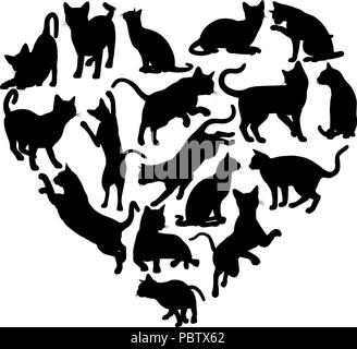 Cuore di gatto Silhouette Concept Illustrazione Vettoriale