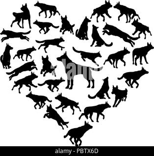 German Shepard alsaziano cuore di cane concetto Illustrazione Vettoriale