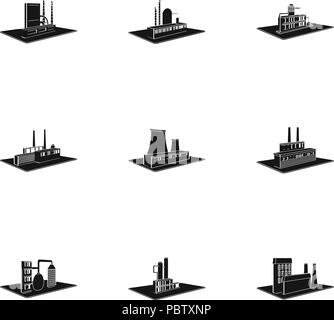 Nero,blast,edificio,azienda,chemistry,raccolta,azienda,complesso,Arricchimento,enterprise,attrezzature,factory,forno,icona,immagine,l'industria,isolato,isometrica logo,,manufactory,produzione,metallurgia,impianto,locali,produzione,riciclare,serbatoio,impostare,negozi,segno,struttura strutture,,il simbolo,torre,tromba,vettore,web vettori vettore , Illustrazione Vettoriale