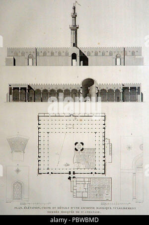 160 Description de l'Egypte, Antiquites V, la piastra 38, la sezione e la pianta della moschea Attarine, disegnato c.1798, pubblicato nell'edizione Panckoucke di 1821-9 Foto Stock