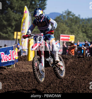 Washougal, WA USA. 28 Luglio, 2018. # 94 Ken Roczen venuta fuori del turno15 durante l'olio Lucas Pro Washougal Motocross National 450 campionato di classe a Washougal, WA Thurman James/CSM/Alamy Live News Foto Stock