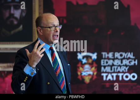 Edimburgo, Scozia. Regno Unito. Il 30 luglio 2018. Conferenza stampa Royal Edinburgh Tattoo militare prendendo in Galleria Reale al Castello di Edimburgo. Nella foto: brigadiere David Allfrey, Chief esclusivo e produttore di The Royal Edinburgh Military. Pak@ Mera/Alamy Live News. Foto Stock