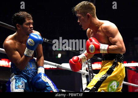 Qingdao, Qingdao, Cina. 31 Luglio, 2018. Qingdao, CINA-boxer giapponese Sho Kimura Sho sconfigge pugile filippino a WBA World Boxing campionato a Qingdao, Cina orientale della provincia di Shandong, Luglio 27th, 2018. Credito: SIPA Asia/ZUMA filo/Alamy Live News Foto Stock