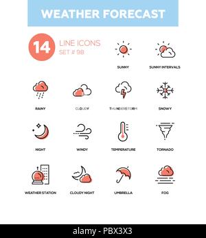 Previsioni meteo - linea di moderno design set di icone Illustrazione Vettoriale