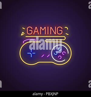 Gamepad insegna al neon Illustrazione Vettoriale