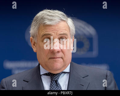 Il Belgio, Bruxelles, su 2018/02/22: Antonio Tajani, Presidente del Parlamento europeo Foto Stock